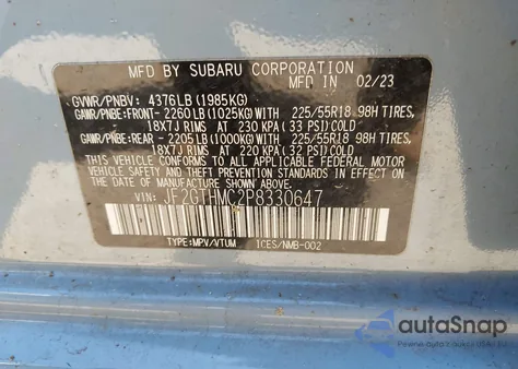 2023 Subaru Crosstrek Limited z USA, uszkodzony, nr VIN JF2GTHMC2P8330647